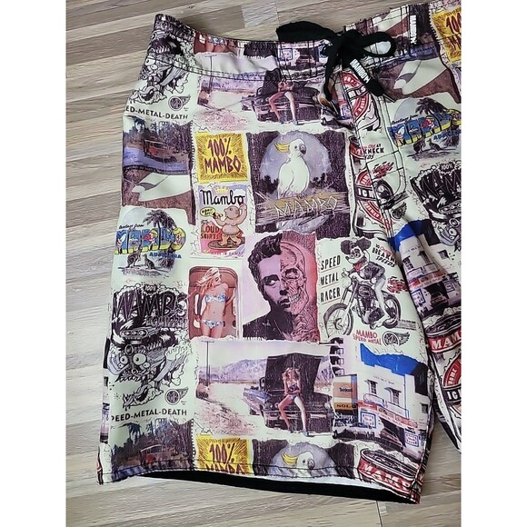 Mambo Australia‎ Board Shorts Men's Size 36 Graphic Comic Portrait Skull Pinup - Picture 6 of 13